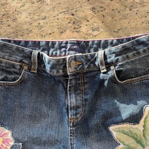 Upcycled, Reworked Applique Floral & Denim Patches, Talbot Jeans, SZ 12 Petite. - Picture 6 of 12